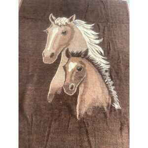 Vintage Biederlack Horse Throw Blanket West Germany Acrylic Ranch Decor